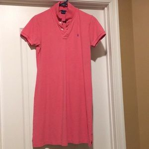 Pink and blue short sleeve button up dress.